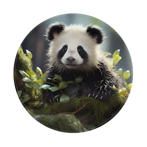Alfombrilla de ratón redonda de 20,3 cm, diseño panda en el bosque, respaldo de goma para el trabajo y los juegos, alfombrilla de ratón, perfecta para escritorio y portátil