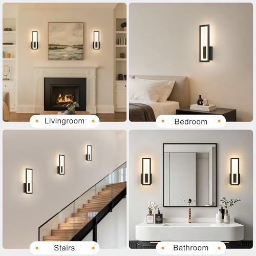 Vloitgol Modern LED Wall Sconces Set of 2, 3000K Warm White Led Wall Lighting Fixture, Matte Black Finish Minimalist Wall Lamp for Bathroom, Hallway, Bedroom, Living Room, Entryway by Vloitgol - Used condition - Image 8