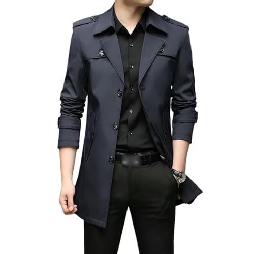 Trench homme bleu foncé coupe vent slim fit mi-longue idéal pour l'automne taille S