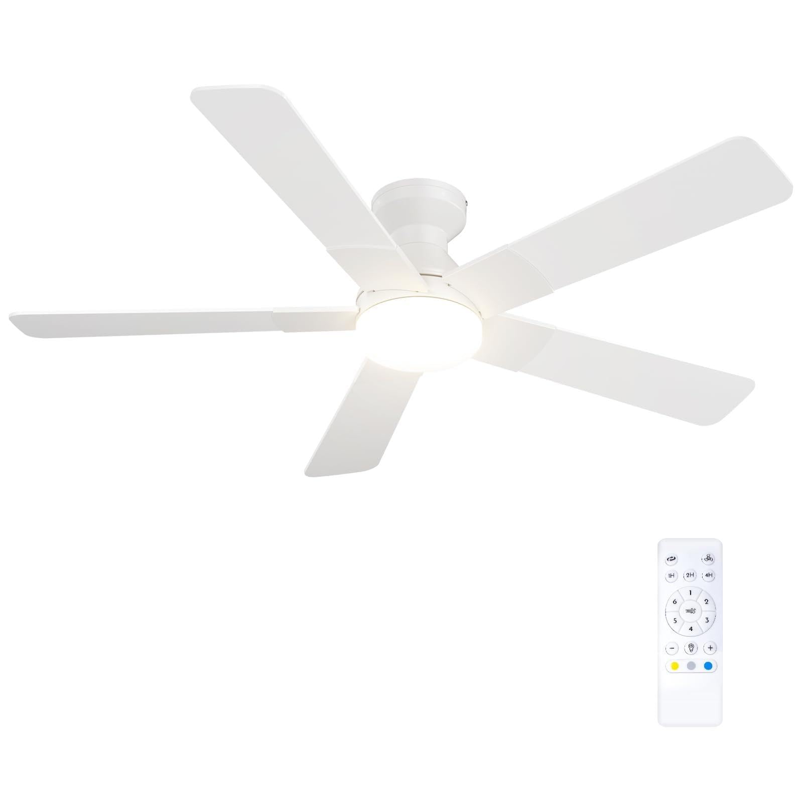 Passky Ventilador de techo de 132 cm con iluminación y mando a distancia, motor DC silencioso, 6 velocidades, luz LED regulable, 3 temperaturas de color blanco