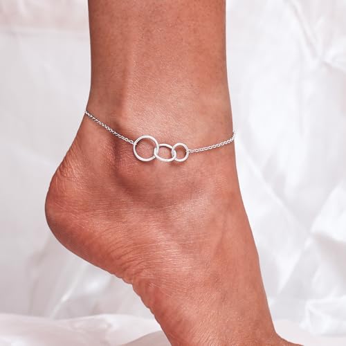 Image of CHIC & ARTSY 925 Sterling Silver Ankle Bracelets for Women, Adjustable Double Layer Chain Anklets, Minimalist Lightweight Foot Jewelry for Beach & Everyday Wear