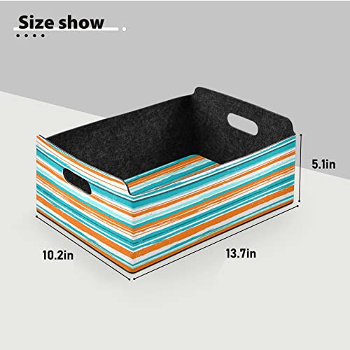 Cataku Foldable Storage Basket Blue Orange Stripe Collapsible Felt Storage Bins With Handle Drawer Organizer Bin Cube Shelf Box For Organizing Closet Clothes Office Books Bedroom #TOP1