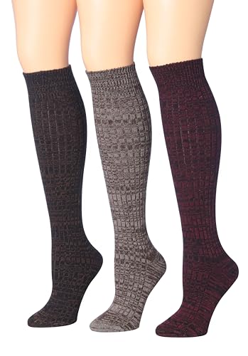 Image of Tipi Toe Women's 3 Pairs Ragg Marled Wool-Blend Boot Socks - Warm Ribbed Over the Calf /Knee High Socks for Winter Comfort