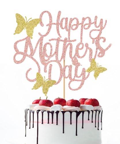 Naicaek Glitter Happy Mother's Day Cake Topper, Mom's Birthday Party Decoration Supplies (1)
