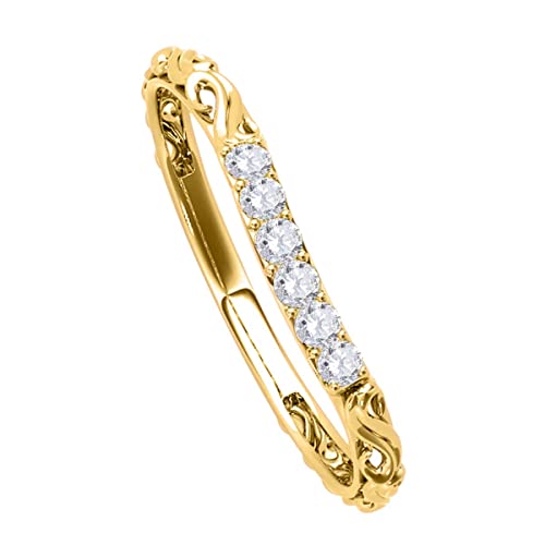 MauliJewels 0.10 Carat Diamond Curved Prong Setting Wedding Band in 14K Solid Gold4