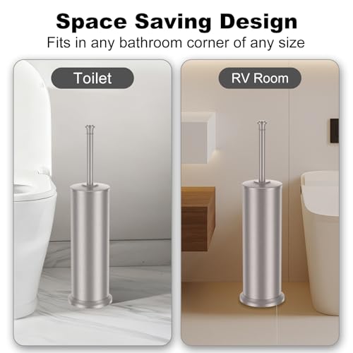 Image of Stain Nickel Toilet Brush and Holder,Extra Long Handled Toilet Brush for Bathroom,Stainless Steel Heavy Duty Toilet Bowl Brush,Removable Inner Bowl,Deep Cleaning Dense Bristles Brush