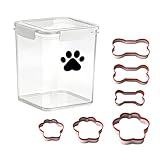 Brabtod 4.2QT/4L Airtight Dog Treat Container|with Stainless Steel Dog Cookie Cutter| Plastic Dogs Cat Treat Container for Kitchen Counter|Small Puppy Food Bin|Dog Cookie Jar-BPA free