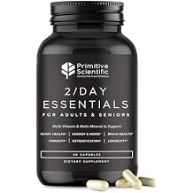 Primitive Scientific Whole Food Daily Essential Multivitamins for Adults and Seniors - 2X a Day - Vitamin A, C, D, E, B12 and Minerals - Natural and Holistic Support 60 Capsules