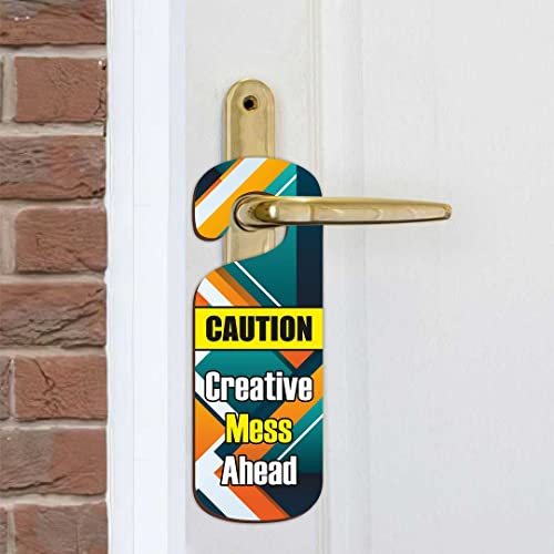 Image of CVANU Creative Mess Ahead (Caution) Wooden Door Sign Hanger Size(24cm x 8.5cm) cv81