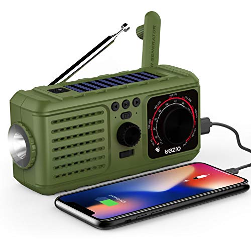 Emergency Weather Radio,Crank Solar NOAA/AM/FM Portable Radio with MP3 Player,LED Flashlight, Cellphone Charger, 2200mAh Power Bank for Hurricane,Home, Camping&Survival (Green)