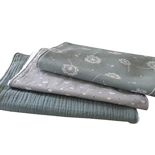 Mimuselina Paños de Lactancia. Babitas lactancia, Empapadores bebé baberos. Pack 3 paños de lactancia rizo algodón 100% fabricado en España. Paño Babitas Multiusos Recién Nacido (Breeze)
