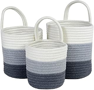 Cotton Rope Hanging Storage Baskets - 3-Piece Storage Organizer Baskets for Baby Stuff, Plants, Toys, Toiletries - Sturdy Woven Baskets for Storage - Aesthetic Nursery, Kitchen Storage Basket Set