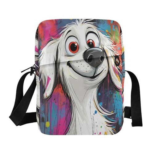messenger bags for women men shoulder bag Shoulder Hand Bags Adjustable Strap for School School- Cartoon Watercolor White Dog