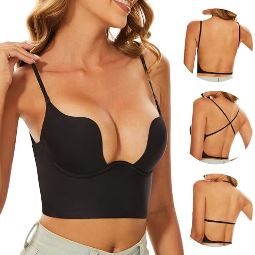 Uoolerp Low Back Bra for Women - Invisible Backless Seamless Halter Convertible Spaghetti Strap Multiway Bra - Image 2