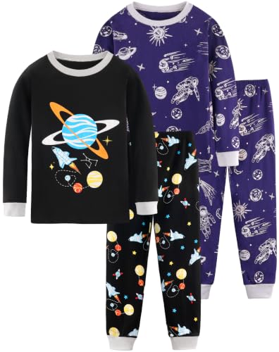 HONGTEYA Kids Clothes for Boys Toddler Long Sleeve Clothes Outfit (US, Age, 5 Years, 2pcs Long-Planet)