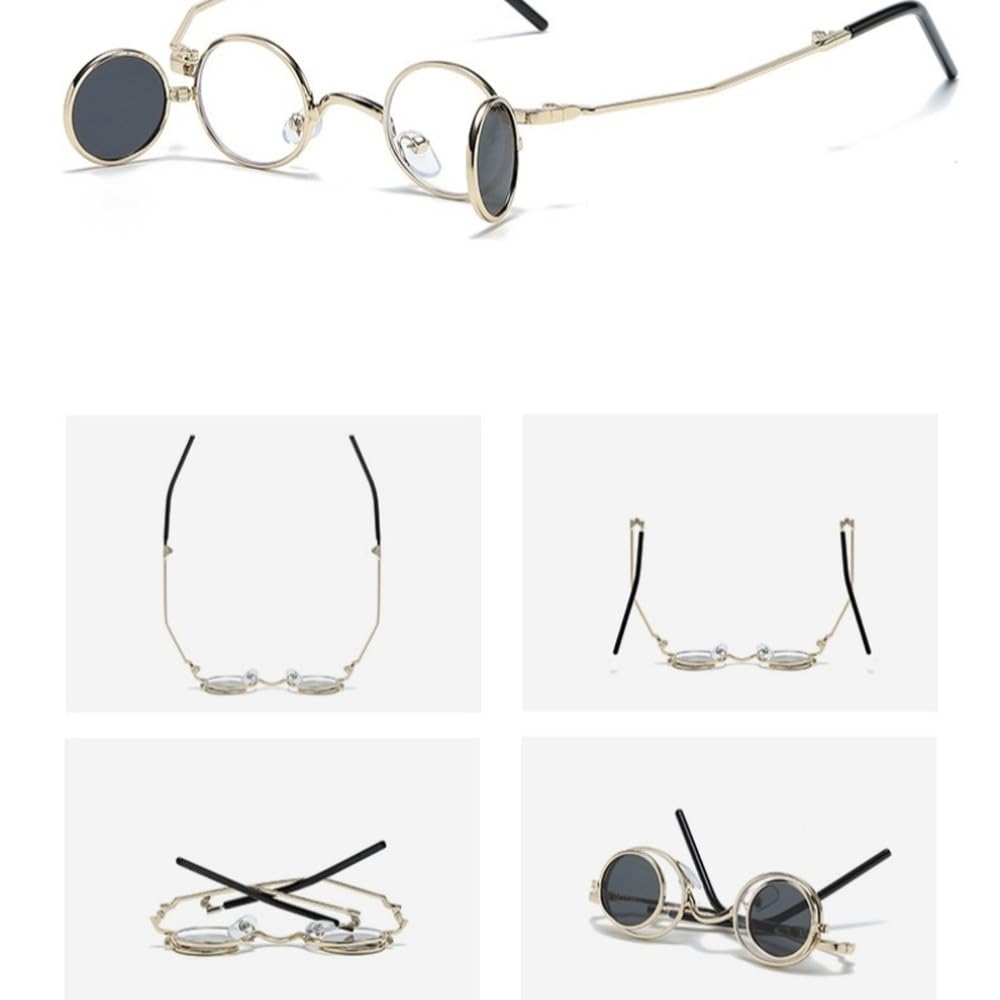 Stylowe, codzienne okulary przeciwsłoneczne z klapką dla kobiet, małe, okrągłe, składane, modne okulary z filtrem UV400