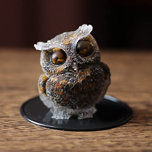 OwMell Eulen-Statue, natürlicher Tigerauge, Trommelstein, Edelstein, Eule, Heimdekoration, Regaldekoration, 6,3 cm Cover