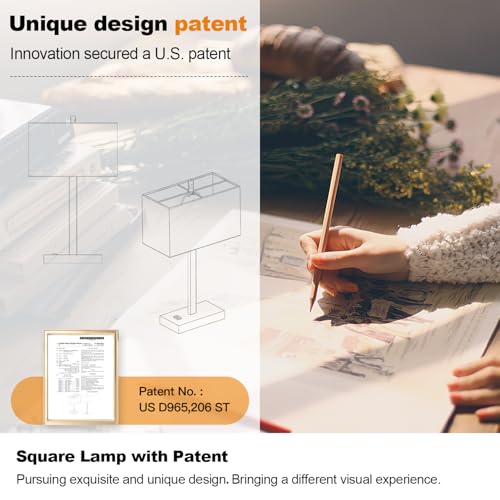 Image of Lynnoland 21 inch Set of 2 Table lamp with USB A+C & AC Outlets, Touch Control 3-Way Dimmable Nightstand Lamps for Bedroom Living Room Office Reading, Linen Shade Touch Lamps, 3000K LED Bulbs Included