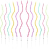 48 Pieces Twisty Birthday Spiral Cake Candles with Holders Long Thin Curly Coil Metallic Cake Cupcake Candles for Birthday Wedding Party Decoration(Colorful)