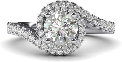 Bague fiançailles argent massif halo torsadé anneau solitaire diamant simulé