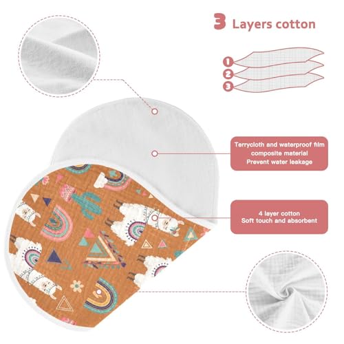 J JOYSAY Llama Cactus Rainbow Brown Baby Burp Cloths for Boys Girls Large 22''x11'' Cotton 4 Layer Baby Infant Burp Cloths for Infant Newborn one sizex43