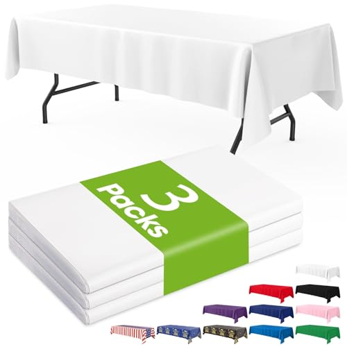 Pureegg Plastic Table Cloth Disposable 3 Pack 54x108 Inch Rectangular Table Cloth Leakproof Table Cover for Parties Picnic Weddings White