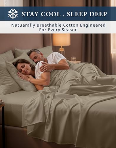 Image of LANE LINEN Cotton Full Size Sheet Sets 100% Egyptian Cotton Sateen - Taupe | Full XL Sheets Set - 4-Piece Set, For A Luxurious Night's Sleep, For Guests And Everyday Use, Guest-Ready Comfort