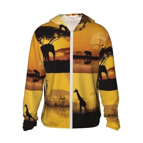UPF 50+ Sun Protection Hoodie Rash Guard Long Sleeve Sun Shirt African grassland animals UV Shirt Full Zip Jacket