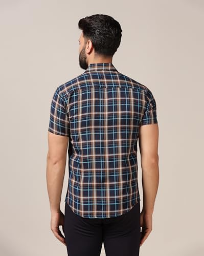 Image of TOPLOT Men's Regular Fit Casual Shirt Checks Design with Spread Collar & Half Sleeves