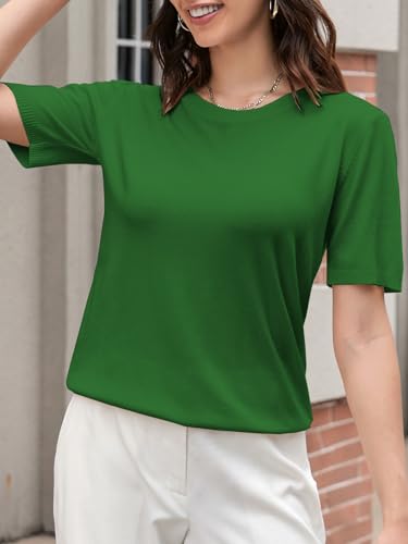 Image of SANGTREE Short Sleeve Sweater for Women Crewneck Summer Knit Tops | Summer Knit Pullover Tops.Perfect for Daily,Work,Home,Holiday,Travel,Shopping Etc.