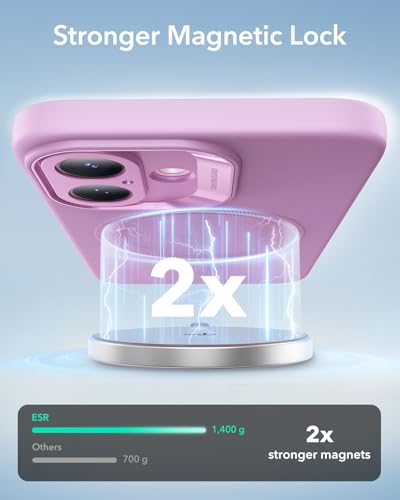 Image of ESR for iPhone16 Case with MagSafe, Supports Magnetic Charging, Smooth & Slim Silicone Case, Shockproof, Full Screen and Camera Protection, Soft Microfiber Lining,Pink