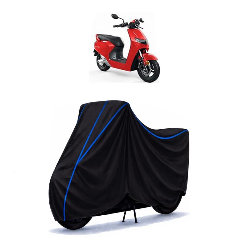 Image of Scooty Cover Water Resistant for Bounce Infinity E1 Standard | Universal Scooter & Bike Cover | Heavy Duty UV Dust, Rain & Scratch Protection Weather Indoor Outdoor | Black with Blue Piping
