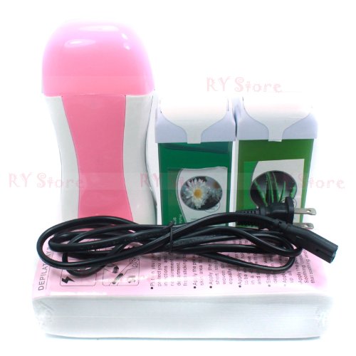 4 in 1 Kiwi Fruit Aloe Vera Taste 100g Wax Carriage , Pink Color Roll on Roll-on Refillable Depilatory Wax Heater Waxing Hair Removal Kit Tools Machine Kits Set , 100 PCS Paper Strips , 110v Us Plug