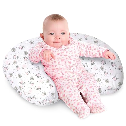 Image of Nursing Pillow, Breast Feeding Pillows for Mom, Pink Calf Soft Cover with Breathable Filling, Feeding Support Pillow for 0-12 Months, Multifunctional Support Cushion for Travel (Cute Calf)