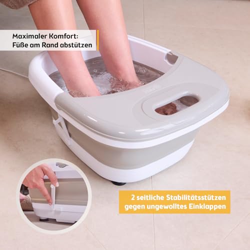 TZS First Austria - Fußsprudelbad 500W - Fußmassagegerät mit 3 Aufsätzen & 8 Massagerollen - Vibrations- & Luftblasenmassage, Infrarot- & Heizfunktion - Klappbar bis Größe 47 - Grau