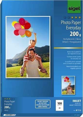 SIGEL Inkjetpapier Photo Paper Everyday, A4, 200 g/m², weiß, hochglänzend (100 Blatt), Sie erhalten 1 Packung á 100 Blatt