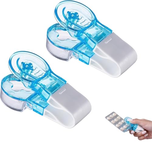 Heanvmyss Tomador de Pastillas Portátil,2 Piezas Removedor de Pastillas,Dispensador de Tabletas Sin Contacto,Perforador Pastillas con Contenedor para Ancianos,Personas con Manos Débiles,Artritis