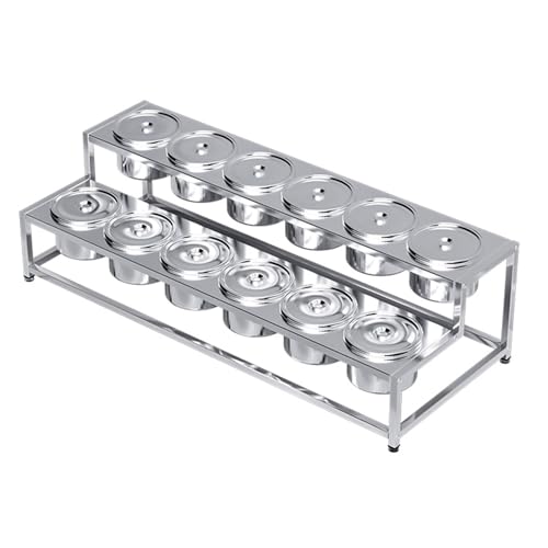 GOCHUSX Stainless Steel Pizza Topping Station, Double Row Spice Rack Organizer, Food Container Removable For Kitchen And Restaurant Countertops(91x37x26cm)