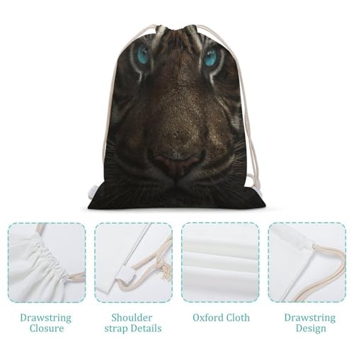 Drawstring Backpack Foldable Draw String Bags Tiger with Teal Eyes Sackpack Sports Gym Bag for Shopping Yoga4