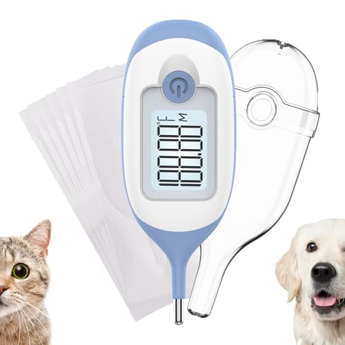 Thermomètre pour animaux de compagnie, sonde courte, confortable, flexible, mesure 10 secondes, thermomètre rectal pour chiens et chats, 30 couvercles de...