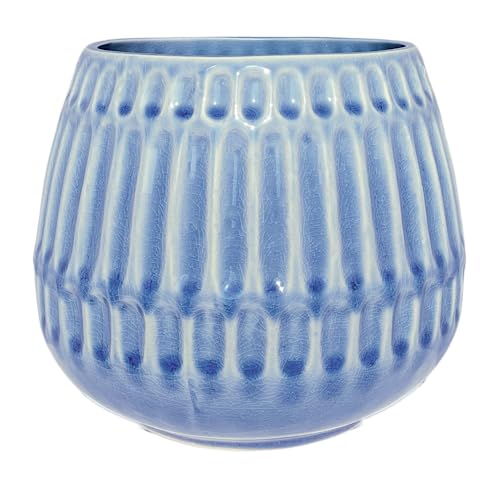 Nordring Ceramic Flower Pot Riff - colorful Planter, Pot for plants sukkulents Size L (16,5 cm ø) Dia 6,5'', Stoneware, blue