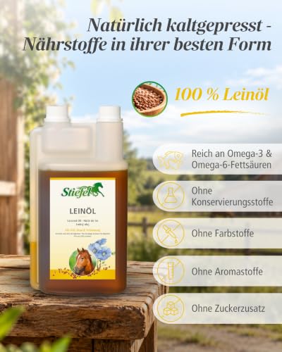Stiefel Leinöl für Pferde 1L I Kaltgepresstes Öl für Fell, Haut & Verdauung
