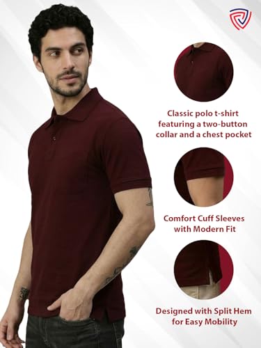 Image of Lux Cozi Men's Polo T-Shirt Regular Fit Half Sleeves with Pocket | Cotton Blend Polo Neck Collar T-Shirt for Men | Casual, Office Comfortable Breathable T-Shirt | Stylish Plain Tee