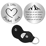 CREATCABIN Pocket Hug Double-Sided Souvenir with PU Leather Keychain Mountain Stainless Steel Pocket Hug Long Distance Relationship Commemorative Coin for Women Men Friends Relatives Gifts 2.8x1.9in