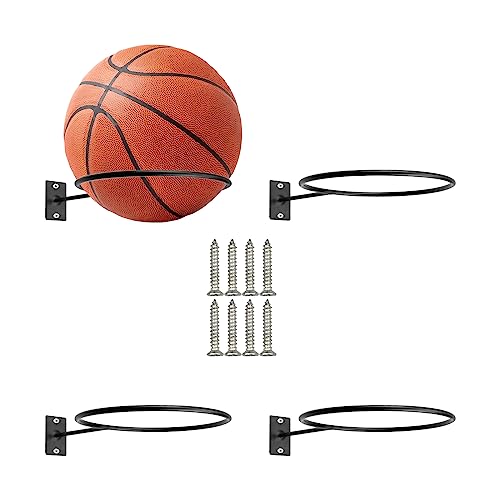 YunBey 4Pcs Metal Ball Wall Mounted, Universal Ball Storage Rack for Football Basketball, Soccer, Volleyball, Rugby (Black)