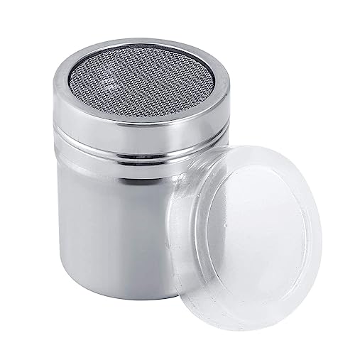 Powder Sugar Shaker Duster, Stainless Steel Fine Mesh Dredges Shakers Spice Shakers with Holes and Lids Flour Sifter Cinnamon ShakerDredges Powder for Cinnamon Flour Salt Pepper Baking(S)