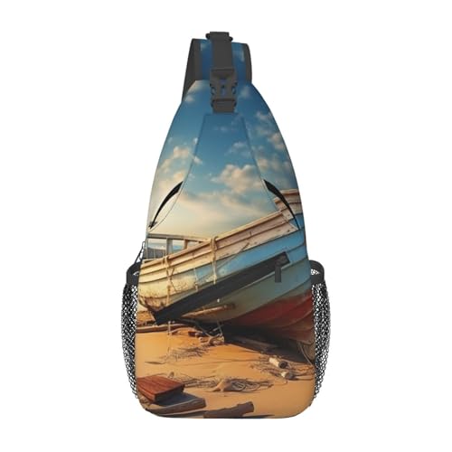 Boat On The Beach Stylish Men'S Messenger Bag - Durable Polyester, Huge Capacity & Adjustable Strap