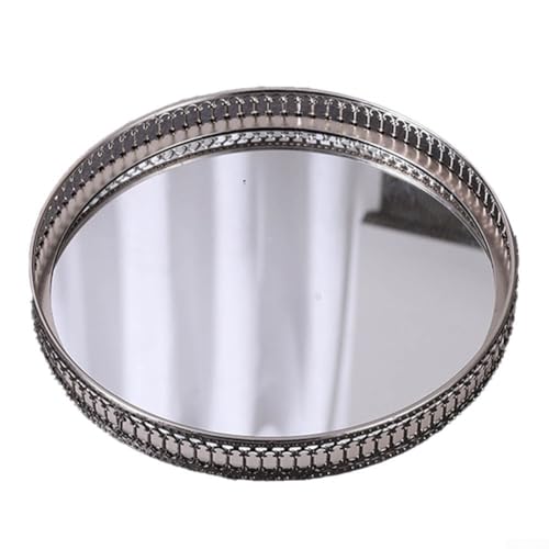 Yuanpgky Bandeja de espejo de metal con patrón vintage con función para colgar en la pared para organizar joyas y maquillaje en baño, dormitorio y sala de estar (C)