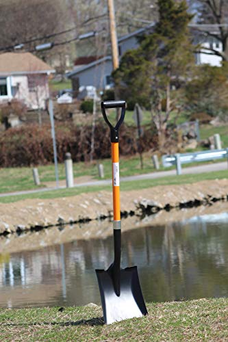 Ashman Square Shovel – A Shovel with a 41 Inches Long D Handle Grip – The Blade Weighs 2.2 Pounds and has a Fiber Glass Handle – Premium Quality Multipurpose Orange Square Shovel with Strong Build