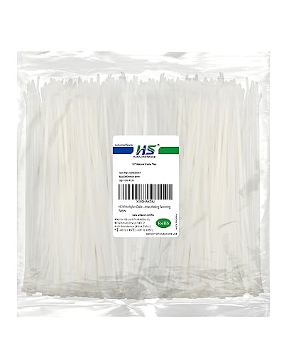 Hs White Nylon Cable Ties 12 Inch Zip Ties (1000 Pack) 50 Lbs Clear Zip Ties 12 Inch Plastic Ties Straps For Electrical,Christmas,Weding Fastening #TOP14